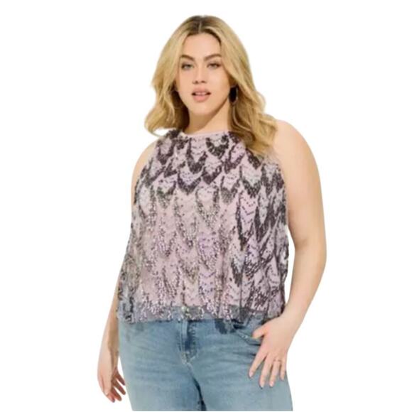 Torrid Sequin Shell Crop Top Gunmetal Size 12 0 NWT Purple Party Shimmer Mermaid - Picture 1 of 11